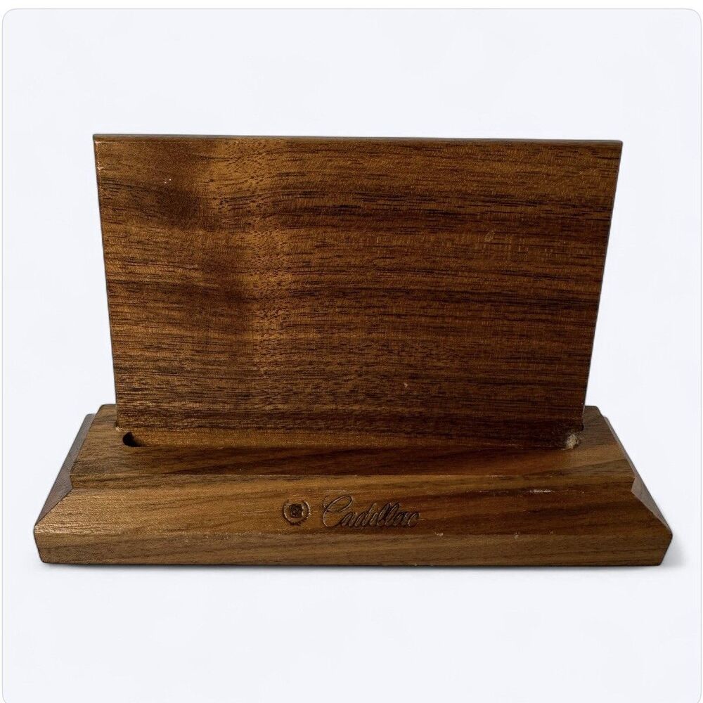 Vtg Cadillac Wooden Business Card Holder‎ Photo Display Stand Salesman Desk 6"